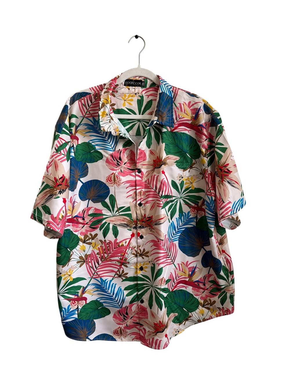 Unbranded Men's Pink Tropical Print Short-Sleeve Shirt